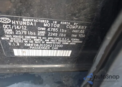 2013 Hyundai Azera из США, поврежденный, VIN KMHFH4JG1DA213900